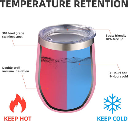 12 oz Insulated Wine Tumbler with Lid and Straw,Stainless Steel Stemless Wine Tumbler Glasses Double Wall Vacuum Wine Cups Tumbler Bulk for Coffee,Champaign,Cocktail,Office(Pink,4)