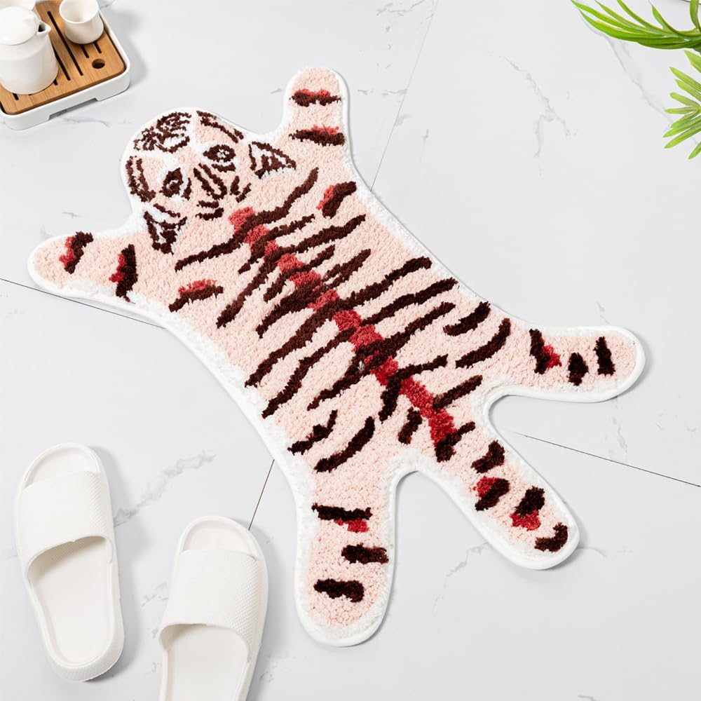 Peach Pink Tiger Bath Mat for Bathroom, 33.1x21.7in