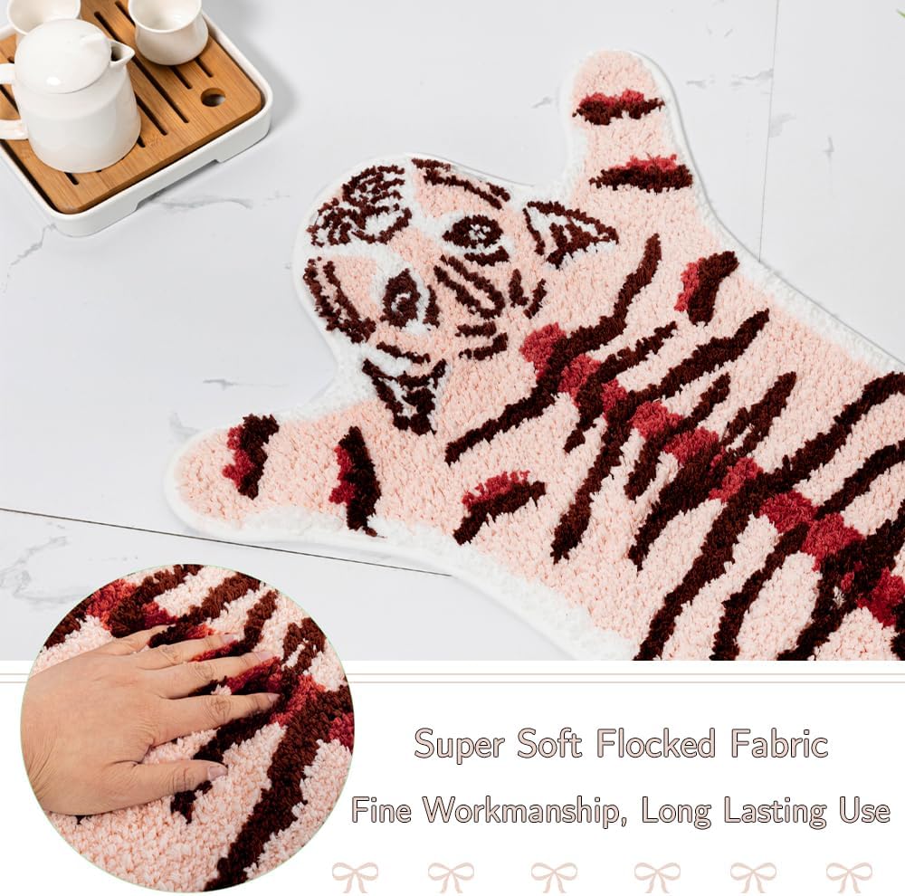 Peach Pink Tiger Bath Mat for Bathroom, 33.1x21.7in