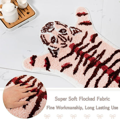 Peach Pink Tiger Bath Mat for Bathroom, 33.1x21.7in