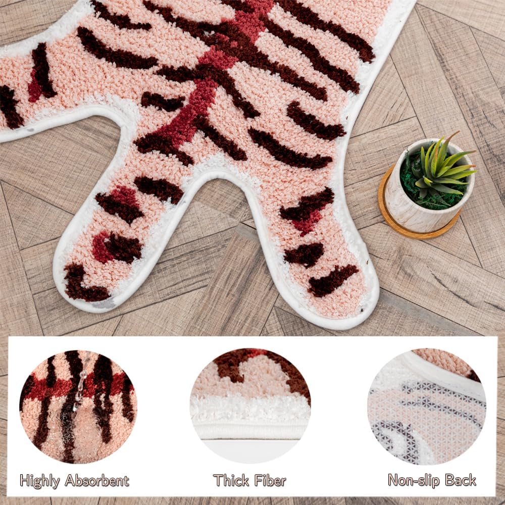 Peach Pink Tiger Bath Mat for Bathroom, 33.1x21.7in