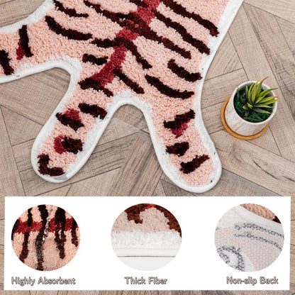 Peach Pink Tiger Bath Mat for Bathroom, 33.1x21.7in