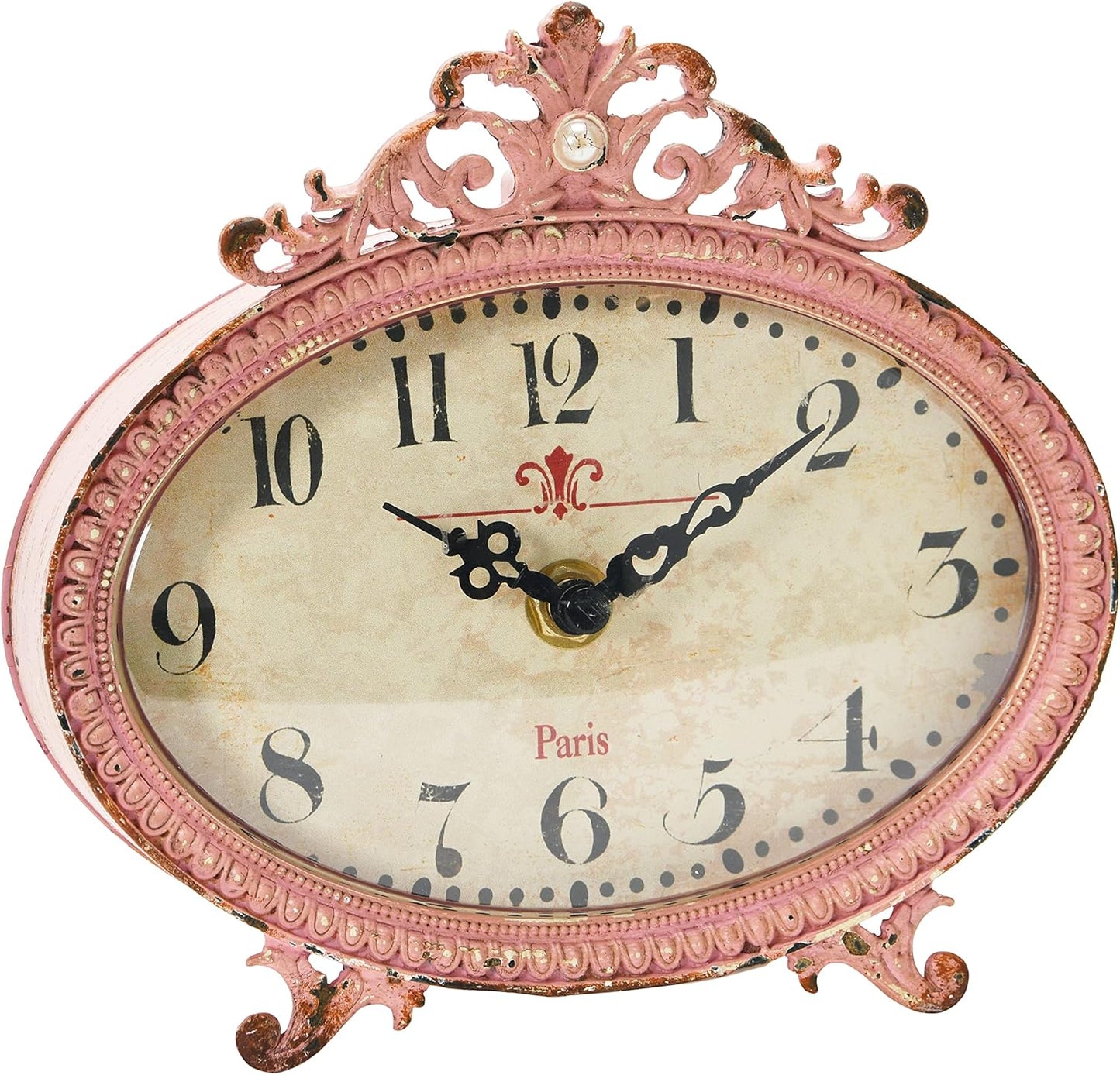 Distressed Pewter Mantel Clock, Pink
