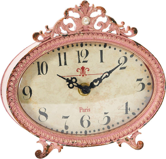 Distressed Pewter Mantel Clock, Pink