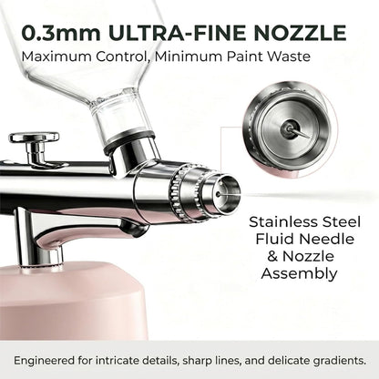 Airbrush Kit with Compressor 48PSI, Cordless Rechargeable High Pressure Air Brush Set, 0.3mm Nozzle & 2 Paint Cups for Painting, Nail Art, Cake Decor, Makeup, Modeling (Pink)