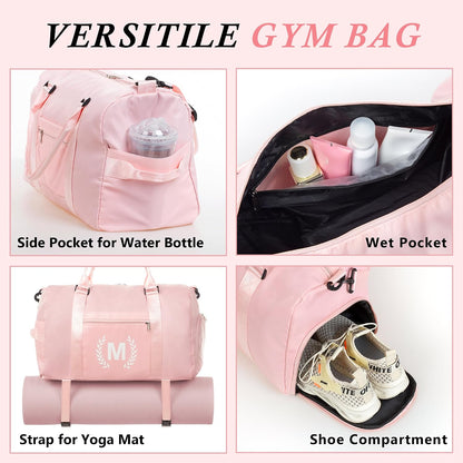 Gym Bag for Women & Men, Fitness Workout Sports Travel Duffle Bag with Wet Pocket & Shoes Compartment, Great Present for Gym Lovers