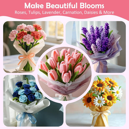 500 Pcs Pipe Cleaners Craft Kit for Flower Making, Pink
