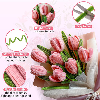500 Pcs Pipe Cleaners Craft Kit for Flower Making, Pink