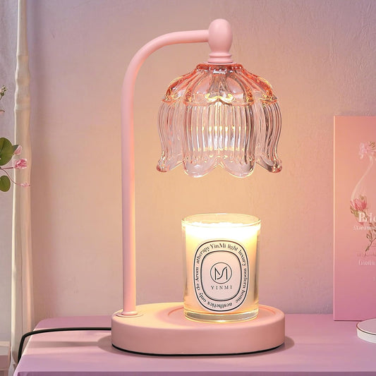 Pink Candle Warmer Lamp with Timer and Dimmer,Gifts for Mom/Wife, Melt Wax Warmer Lamp with 2 Bulbs for Candle Jars House Warming New Home Decor