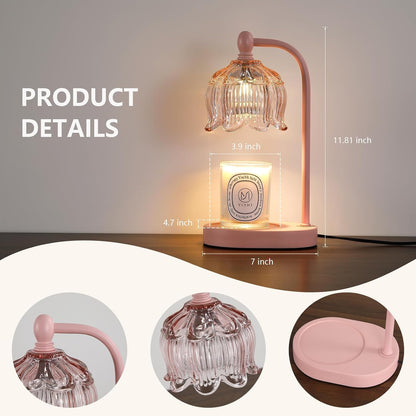 Pink Candle Warmer Lamp with Timer and Dimmer,Gifts for Mom/Wife, Melt Wax Warmer Lamp with 2 Bulbs for Candle Jars House Warming New Home Decor