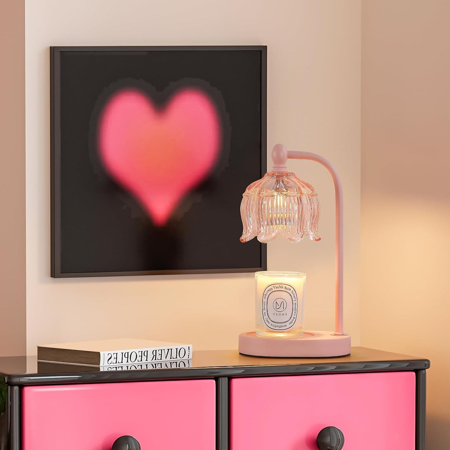 Pink Candle Warmer Lamp with Timer and Dimmer,Gifts for Mom/Wife, Melt Wax Warmer Lamp with 2 Bulbs for Candle Jars House Warming New Home Decor