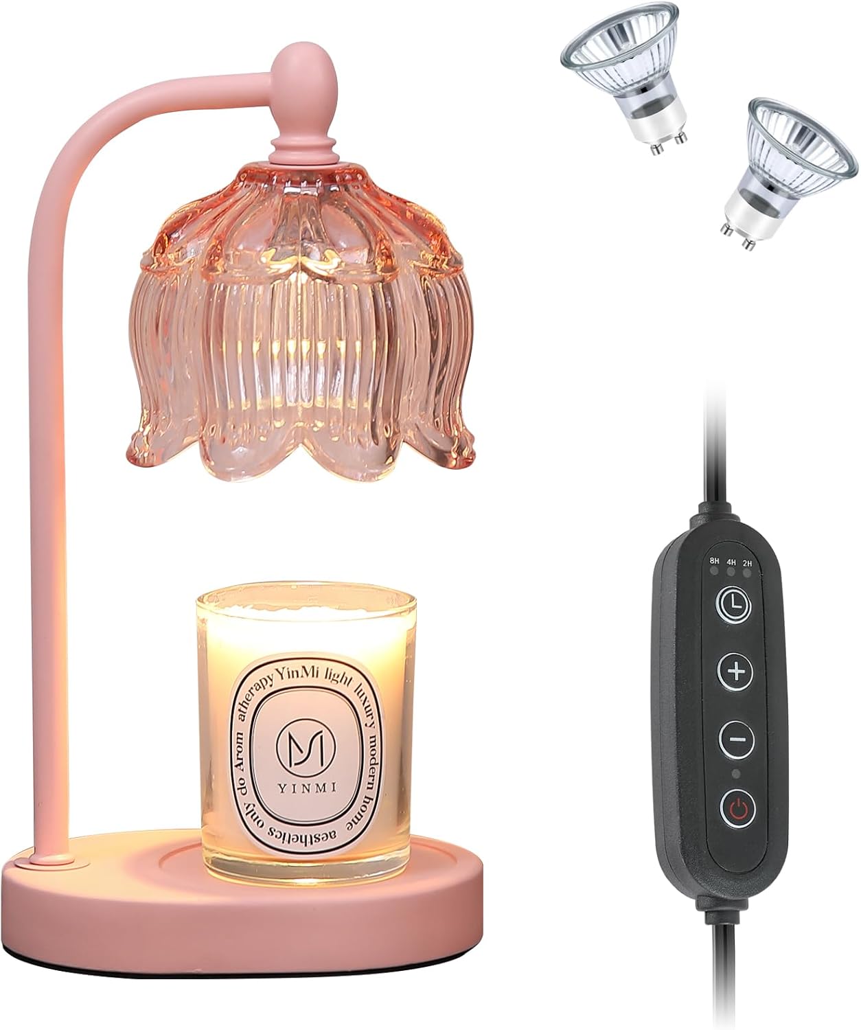 Pink Candle Warmer Lamp with Timer and Dimmer,Gifts for Mom/Wife, Melt Wax Warmer Lamp with 2 Bulbs for Candle Jars House Warming New Home Decor
