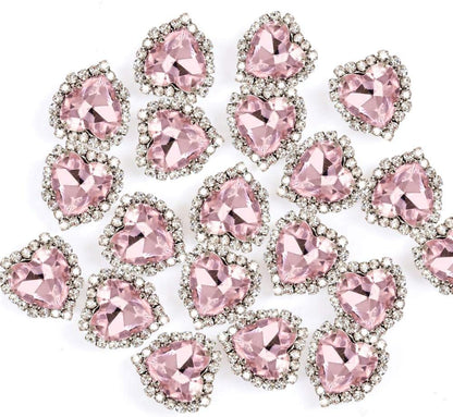 Heart Rhinestones 20pcs Sew on Rhinestones Buttons Embellishments with Diamond,14mm Heart Rhinestone Flatback,Pink