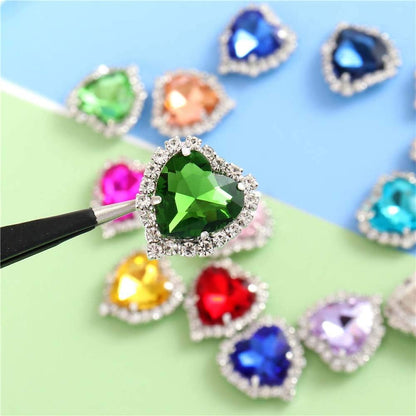 Heart Rhinestones 20pcs Sew on Rhinestones Buttons Embellishments with Diamond,14mm Heart Rhinestone Flatback,Pink
