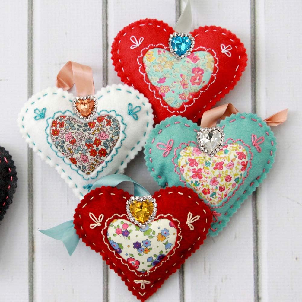 Heart Rhinestones 20pcs Sew on Rhinestones Buttons Embellishments with Diamond,14mm Heart Rhinestone Flatback,Pink