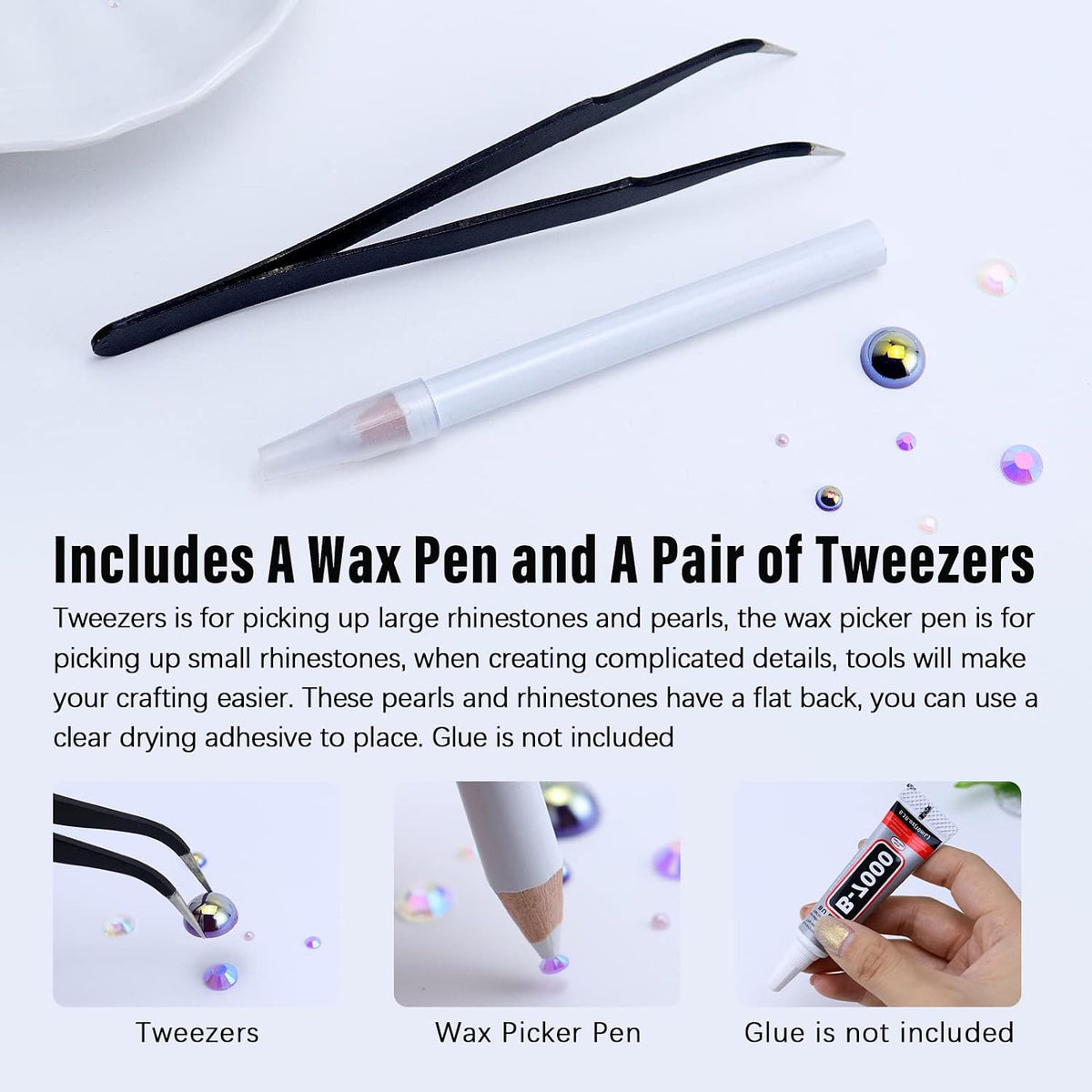 60g Flatback Pearls and Rhinestones for Crafts, 3620PCS 2mm-10mm Mix for Nails Face Art Tumblers, with Tweezers Wax Pen, White|Pinks