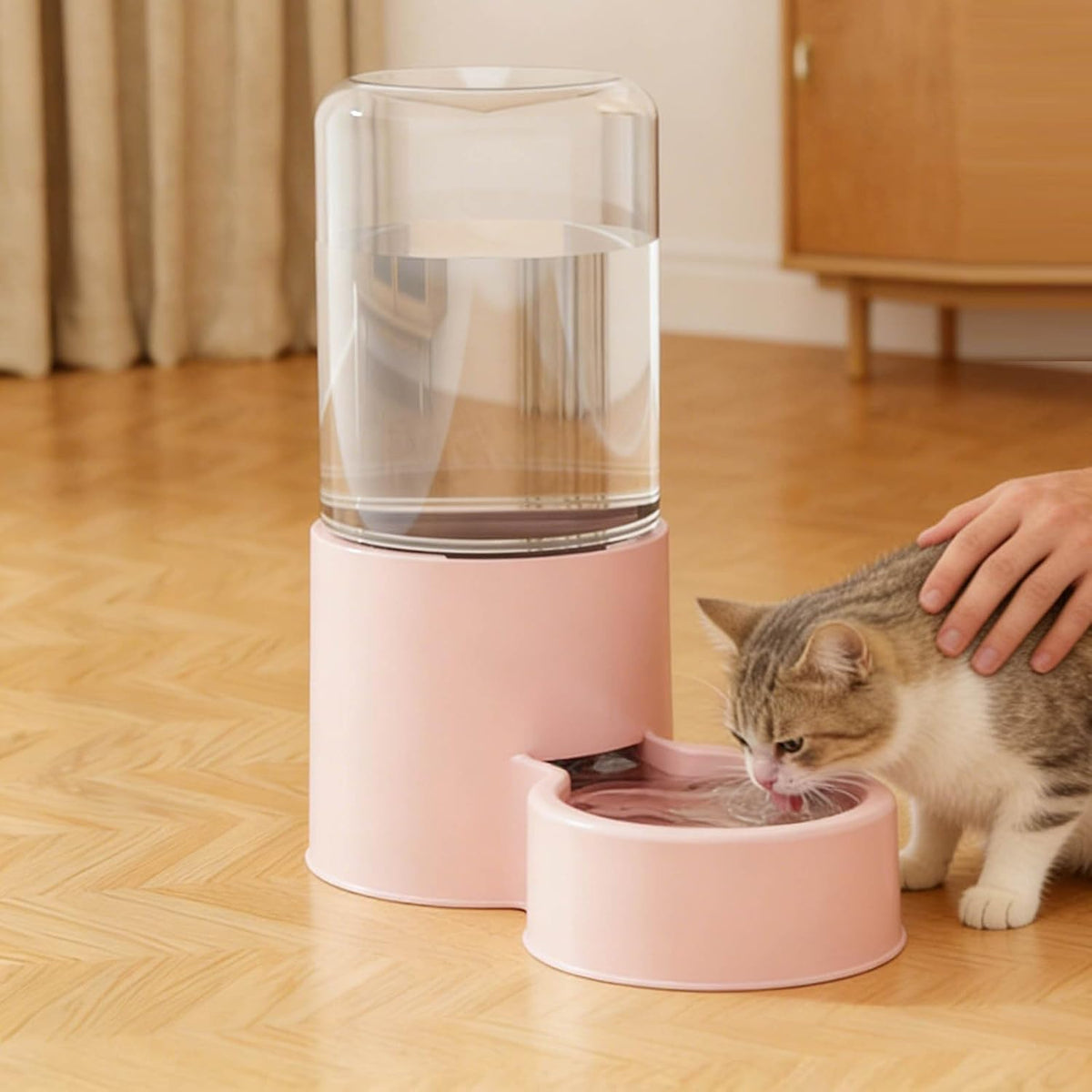 Automatic Pet Feeder and Water Dispenser Set with Pet Food Bowl, Cat Food Dispenser and Water Fountain for Cats Small Dogs Puppies Kittens Pets (Pink)