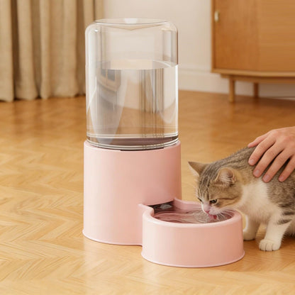 Automatic Pet Feeder and Water Dispenser Set with Pet Food Bowl, Cat Food Dispenser and Water Fountain for Cats Small Dogs Puppies Kittens Pets (Pink)