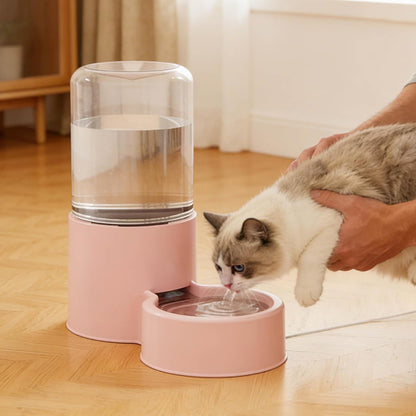 Automatic Pet Feeder and Water Dispenser Set with Pet Food Bowl, Cat Food Dispenser and Water Fountain for Cats Small Dogs Puppies Kittens Pets (Pink)