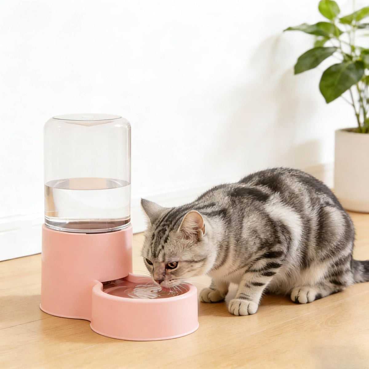Automatic Pet Feeder and Water Dispenser Set with Pet Food Bowl, Cat Food Dispenser and Water Fountain for Cats Small Dogs Puppies Kittens Pets (Pink)
