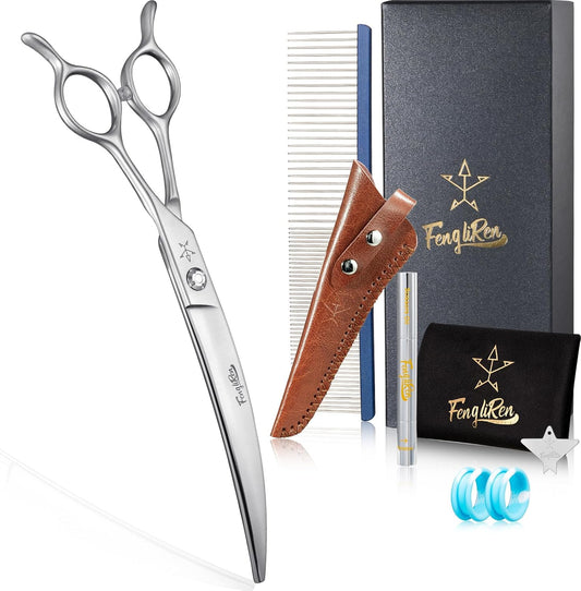 High-end Professional Dog Grooming Curved Scissors Pet Curved Shears 8 Inches Extremely Very Sharp Made Of Stainless Steel Alloy By Hand For Dog Cat Groomer