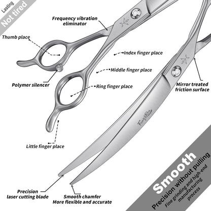 High-end Professional Dog Grooming Curved Scissors Pet Curved Shears 8 Inches Extremely Very Sharp Made Of Stainless Steel Alloy By Hand For Dog Cat Groomer