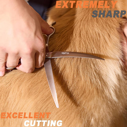 High-end Professional Dog Grooming Curved Scissors Pet Curved Shears 8 Inches Extremely Very Sharp Made Of Stainless Steel Alloy By Hand For Dog Cat Groomer