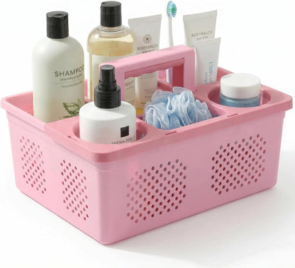 Portable Shower Caddy Dorm: Features handles and adjustable compartments，Ventilation and Drainage Hole Design Cleaning Basket，ideal for toiletries， Essential for college dorms-pink