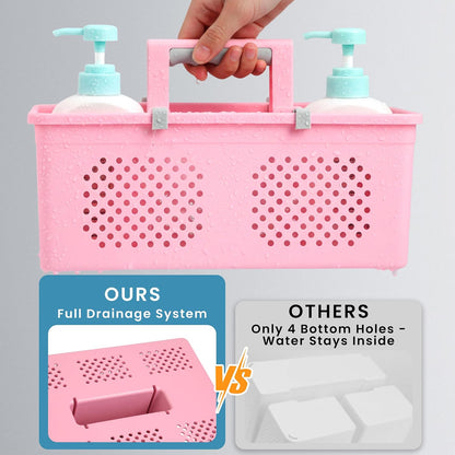 Portable Shower Caddy Dorm: Features handles and adjustable compartments，Ventilation and Drainage Hole Design Cleaning Basket，ideal for toiletries， Essential for college dorms-pink