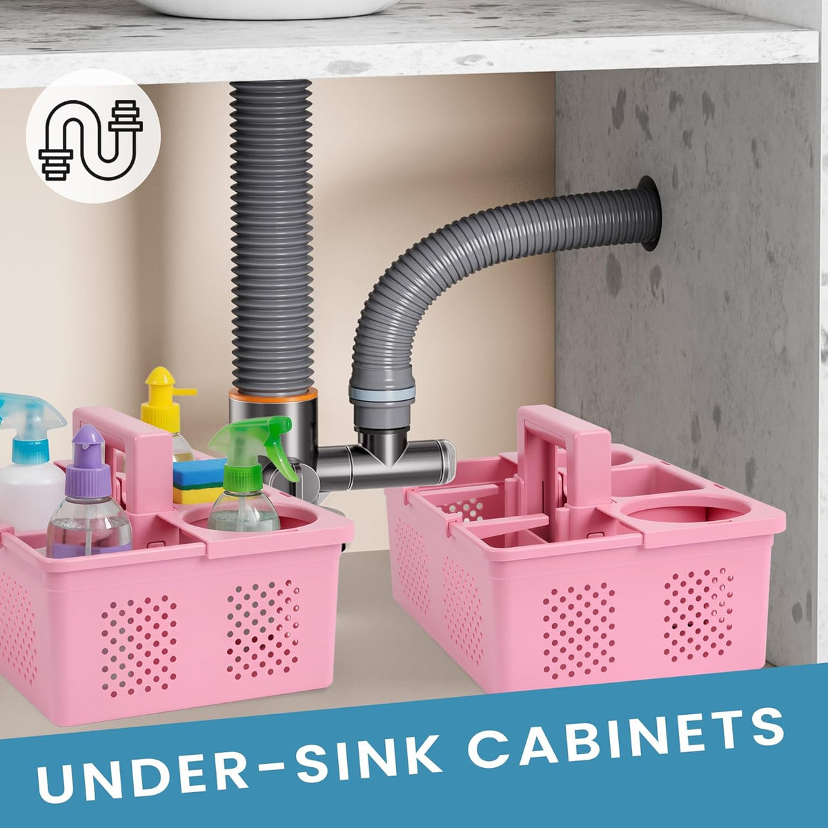 Portable Shower Caddy Dorm: Features handles and adjustable compartments，Ventilation and Drainage Hole Design Cleaning Basket，ideal for toiletries， Essential for college dorms-pink