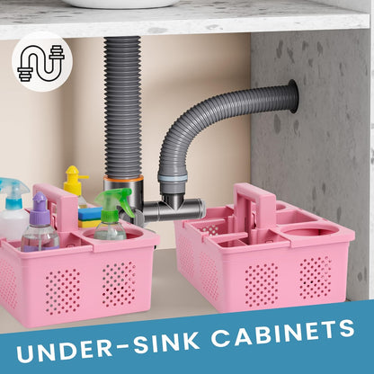 Portable Shower Caddy Dorm: Features handles and adjustable compartments，Ventilation and Drainage Hole Design Cleaning Basket，ideal for toiletries， Essential for college dorms-pink