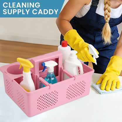 Portable Shower Caddy Dorm: Features handles and adjustable compartments，Ventilation and Drainage Hole Design Cleaning Basket，ideal for toiletries， Essential for college dorms-pink