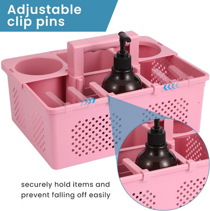 Portable Shower Caddy Dorm: Features handles and adjustable compartments，Ventilation and Drainage Hole Design Cleaning Basket，ideal for toiletries， Essential for college dorms-pink