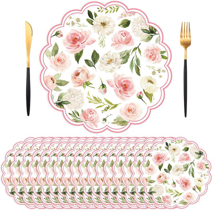50PCS Floral Paper Placemats, Pink Roses Flower Paper Placemats Disposable, 13.5in Summer Table Mats for Wedding Anniversary Birthday Home Party Supplies Banquet Table Settings