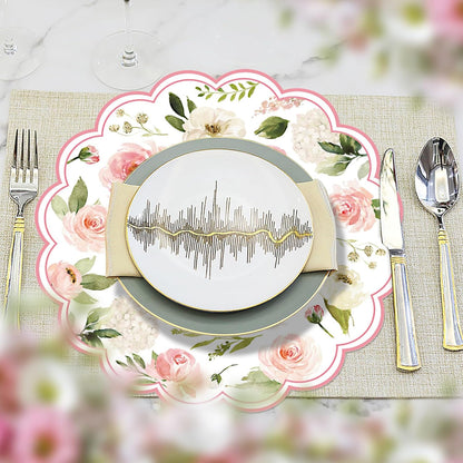 50PCS Floral Paper Placemats, Pink Roses Flower Paper Placemats Disposable, 13.5in Summer Table Mats for Wedding Anniversary Birthday Home Party Supplies Banquet Table Settings
