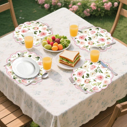 50PCS Floral Paper Placemats, Pink Roses Flower Paper Placemats Disposable, 13.5in Summer Table Mats for Wedding Anniversary Birthday Home Party Supplies Banquet Table Settings