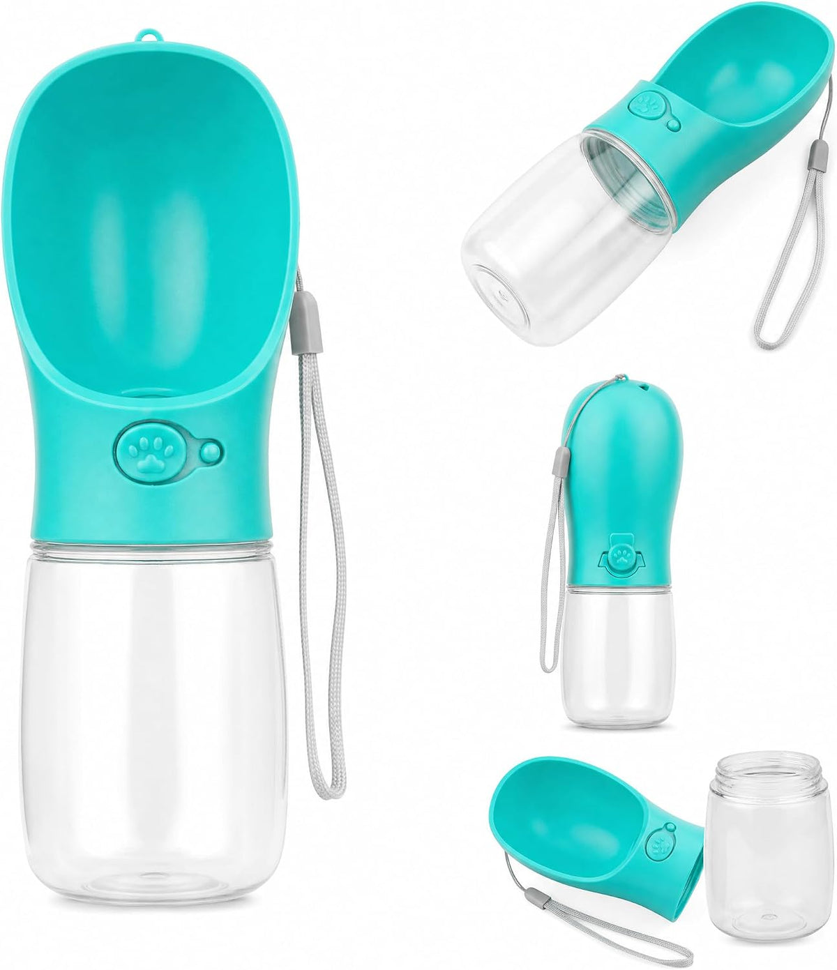 Portable Pet Water Bottle with Drinking Bowl, 12 oz, Pink and Turquoise (Blue, Medium)
