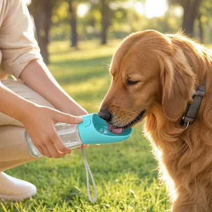 Portable Pet Water Bottle with Drinking Bowl, 12 oz, Pink and Turquoise (Blue, Medium)