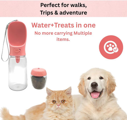 Portable Pet Water Bottle with Drinking Bowl, 12 oz, Pink and Turquoise (Blue, Medium)