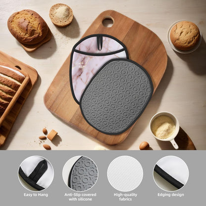 Light Pink Marble Texture with Gold Veining Silicone Pot Holders,2pcs, Heat Resistant Oven Mitts Large Potholders for Kitchen Cooking Baking Hot Pads