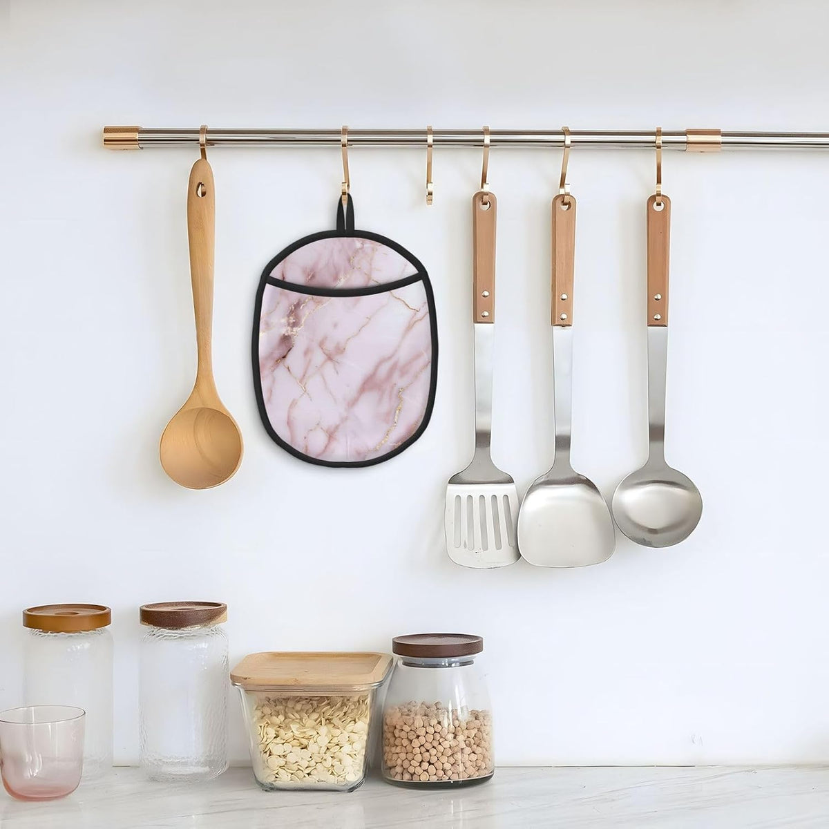 Light Pink Marble Texture with Gold Veining Silicone Pot Holders,2pcs, Heat Resistant Oven Mitts Large Potholders for Kitchen Cooking Baking Hot Pads