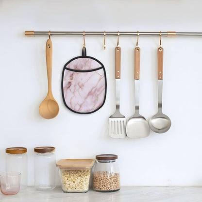 Light Pink Marble Texture with Gold Veining Silicone Pot Holders,2pcs, Heat Resistant Oven Mitts Large Potholders for Kitchen Cooking Baking Hot Pads