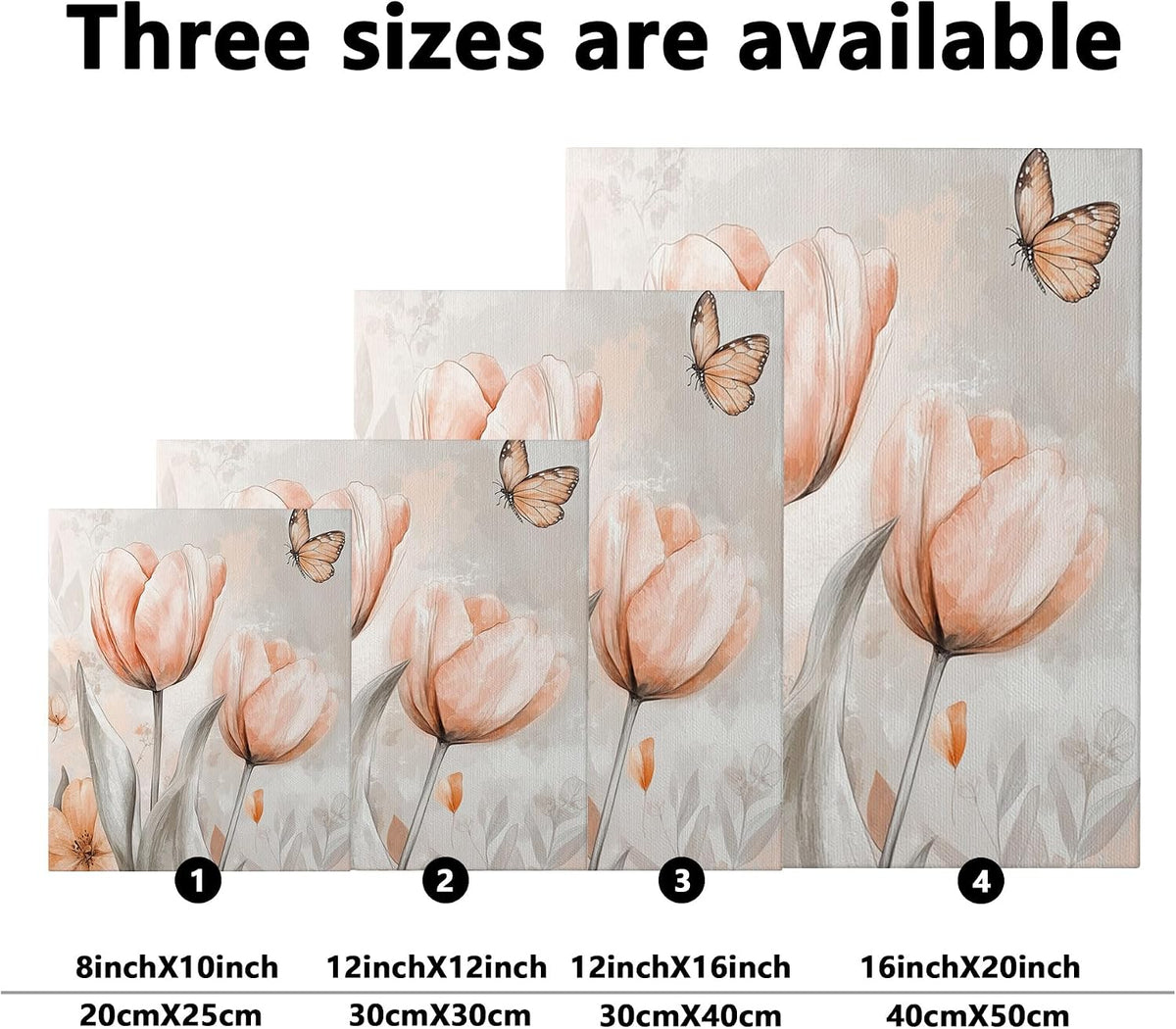 Spring Floral Wall Art, Peach Gray Tulips Painting, Modern Aesthetic Decor For Living Room, Bedroom, Office, Unframed 16x20 Inch