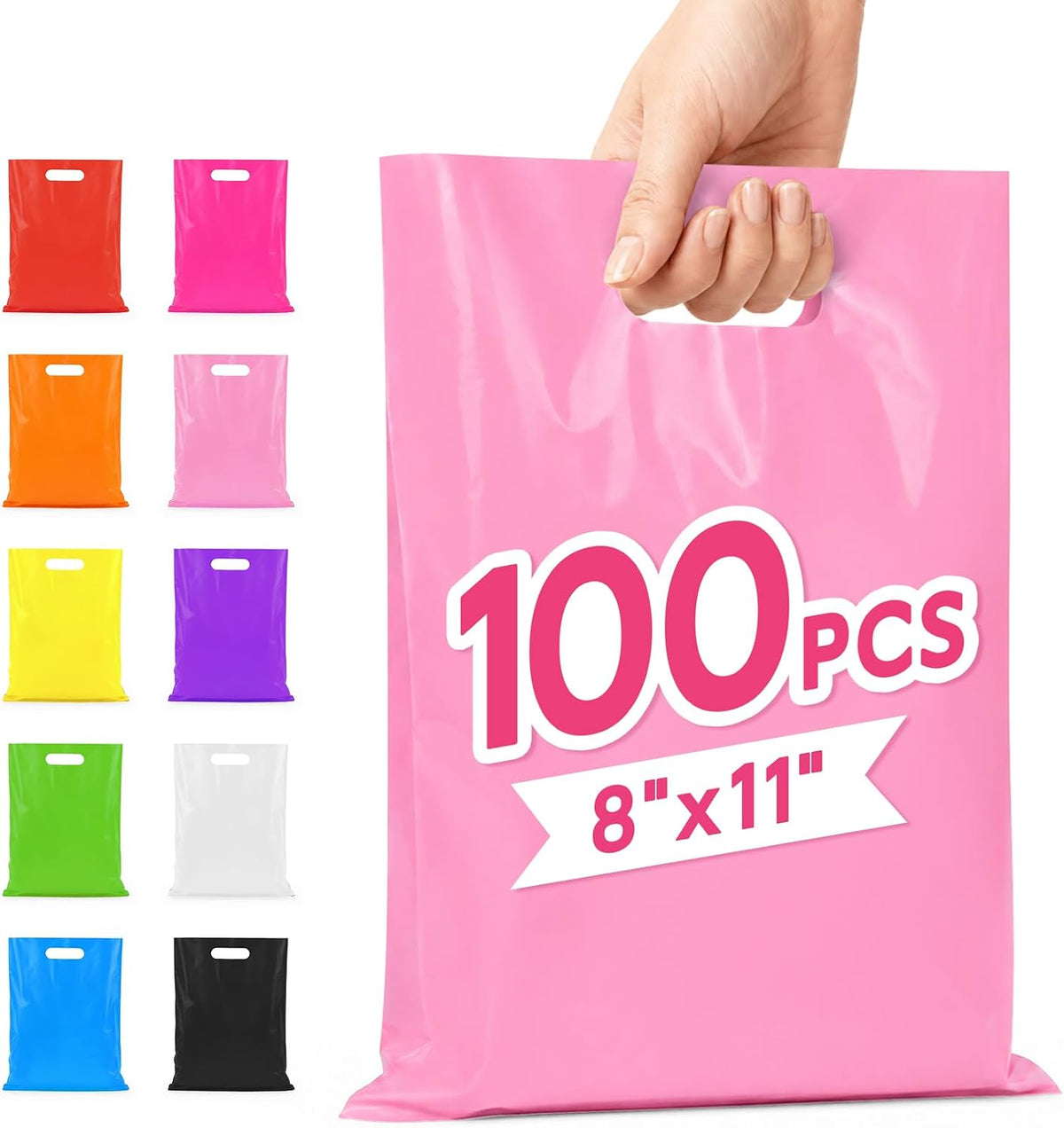 100 Pcs Pink Party Favor Gift Bags 8x11, Small Goodie Bag Bulk