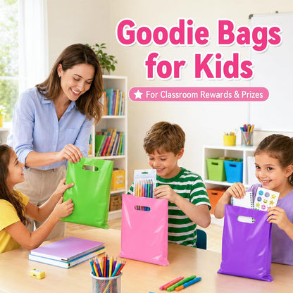 100 Pcs Pink Party Favor Gift Bags 8x11, Small Goodie Bag Bulk