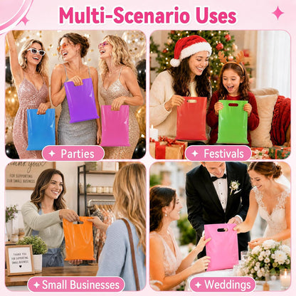 100 Pcs Pink Party Favor Gift Bags 8x11, Small Goodie Bag Bulk