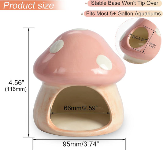 Ceramics Mushroom House Aquarium Decor, Betta Fish Tank Accessories Landscape Decoration, Small Shrimp Goldfishes Habitat Hut Pleco Smalland Breeding Hide Caves Toad House - Pink