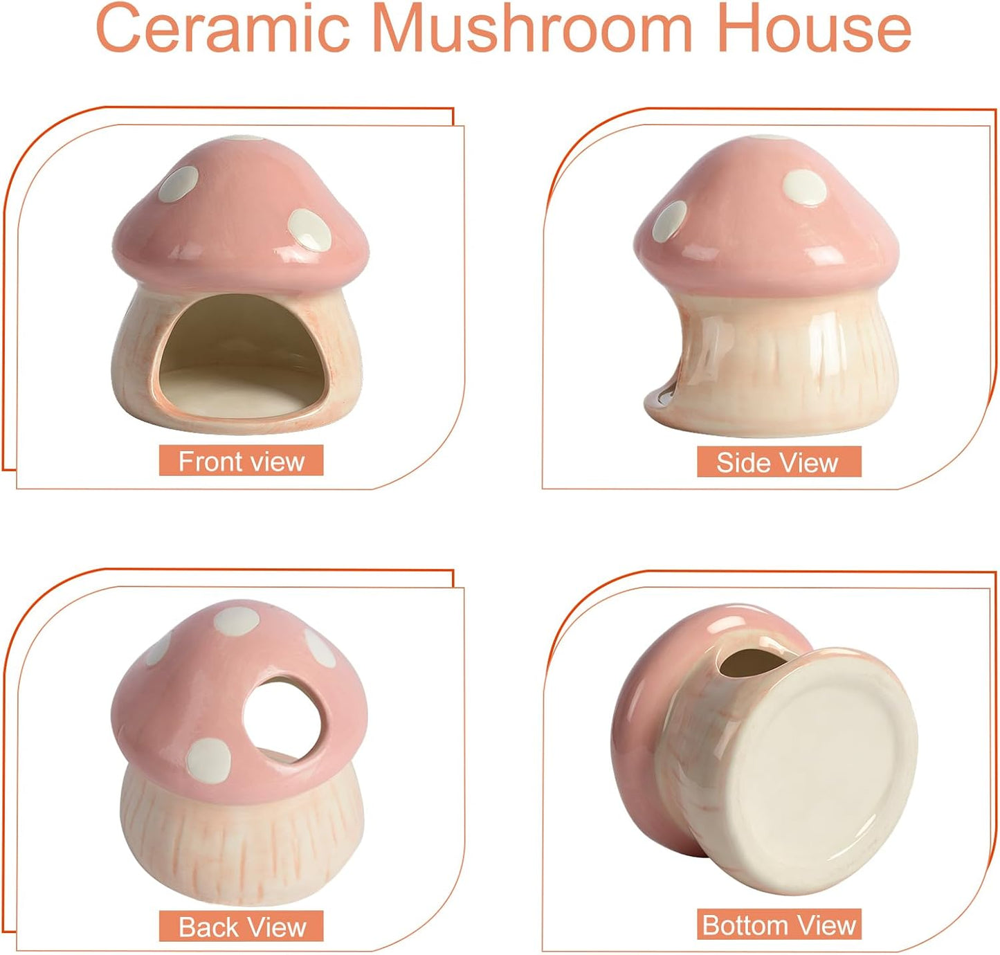 Ceramics Mushroom House Aquarium Decor, Betta Fish Tank Accessories Landscape Decoration, Small Shrimp Goldfishes Habitat Hut Pleco Smalland Breeding Hide Caves Toad House - Pink