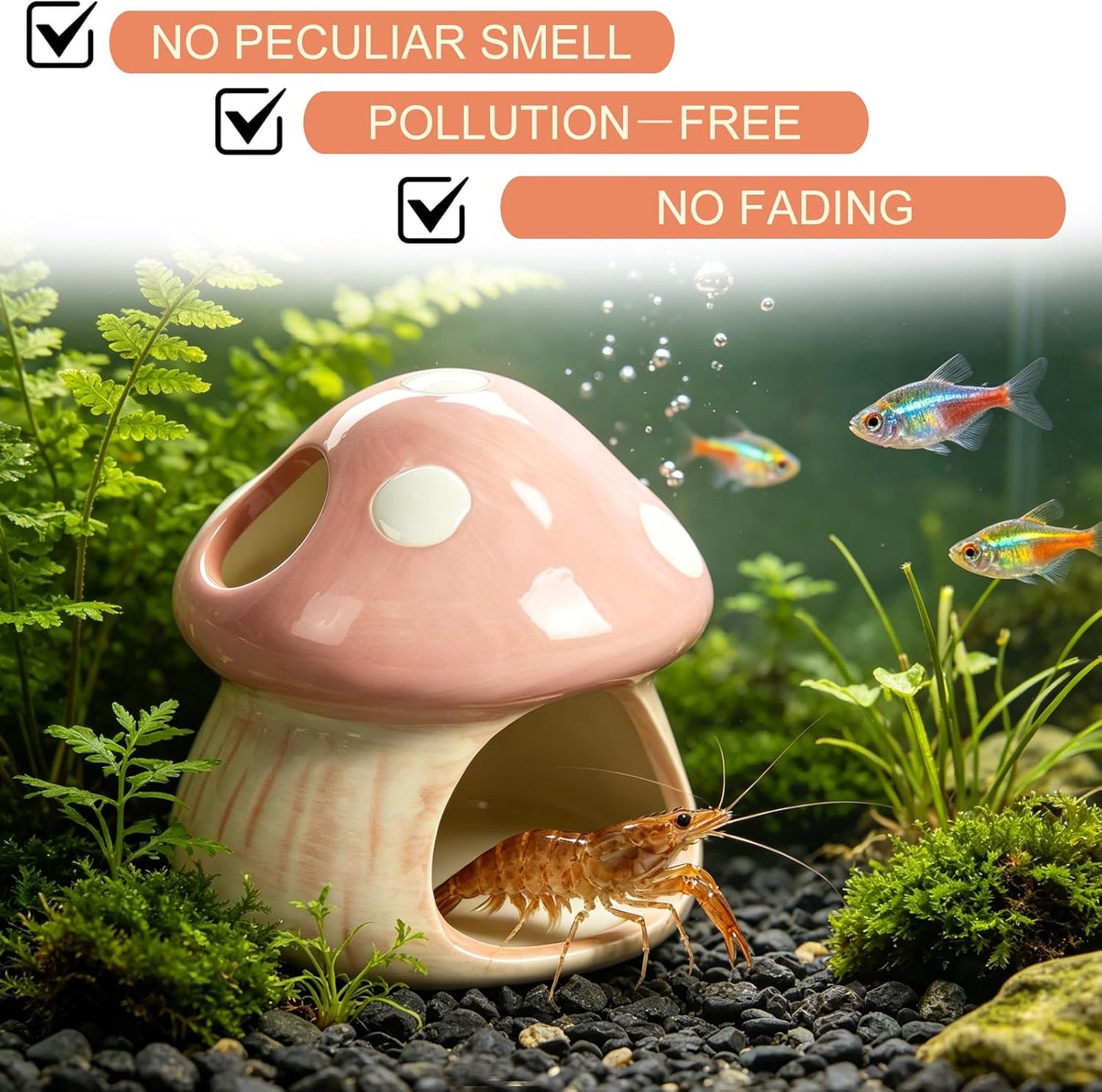 Ceramics Mushroom House Aquarium Decor, Betta Fish Tank Accessories Landscape Decoration, Small Shrimp Goldfishes Habitat Hut Pleco Smalland Breeding Hide Caves Toad House - Pink