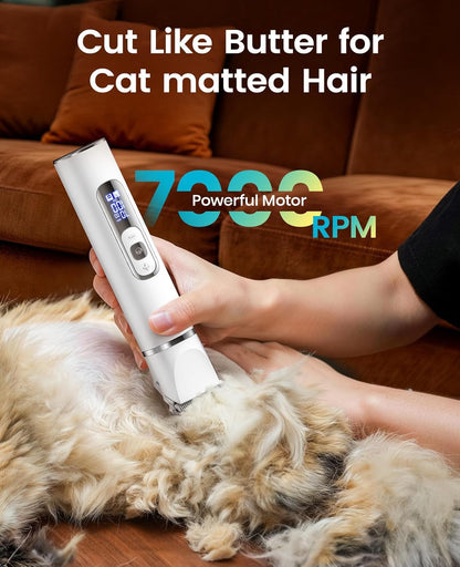 oneisall Quiet Cat Clippers for Matted Hair, 3 in 1 Cat Grooming Kit with LCD Display, Cat Hair Trimmer for Paw Trimmer, 3 Speed, Cordless, IPX7 Waterproof Pet Clippers for Butt, Paw, Back, Ear, Face